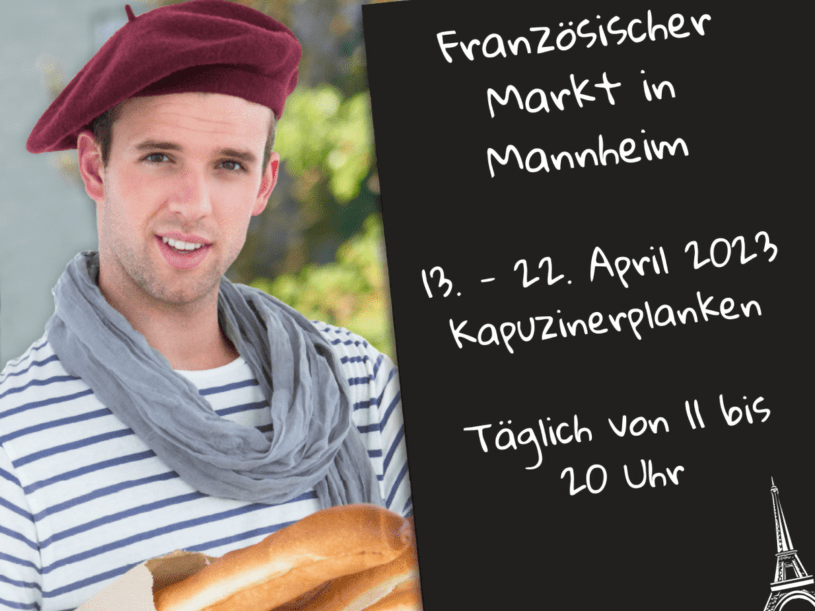 Auf den Kapuzinerplanken in der Mannheimer Innenstadt findet vom 13.04. bis zum 22.04.2023 wieder der Französische Markt statt.