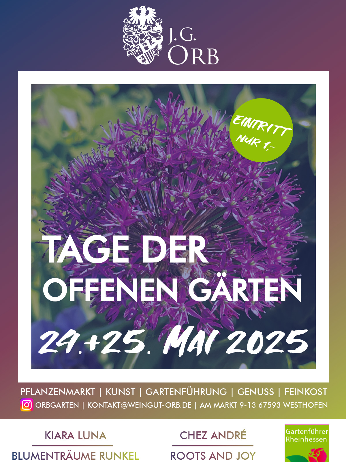 24. – 25. Mai 2025: Pflanzen, Kunst, Wein und Feinkost im Weingut Orb in Westhofen